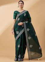 Cotton Blend Green Festival Wear Embroidery Work Saree